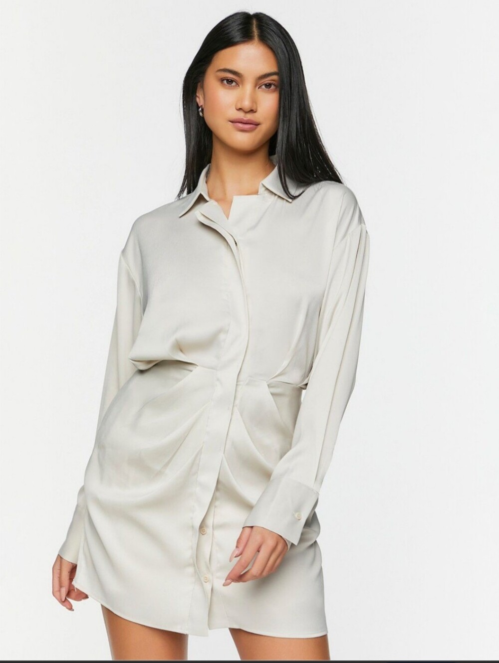Champagne Satin Button Down Shirt Dress Forever21 Size Large